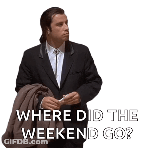 A Man In A Suit Is Holding A Jacket And The Words Where Did The Weekend Go Are Above Him GIF