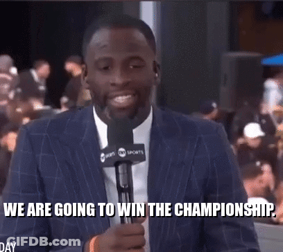 A Man In A Suit Is Holding A Microphone And Saying " We Are Going To Win The Championship " GIF