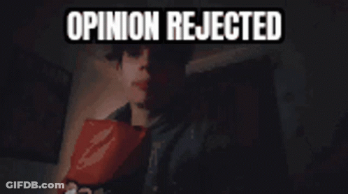 A Man In A Suit Is Holding A Piece Of Paper That Says Opinion Rejected On It GIF