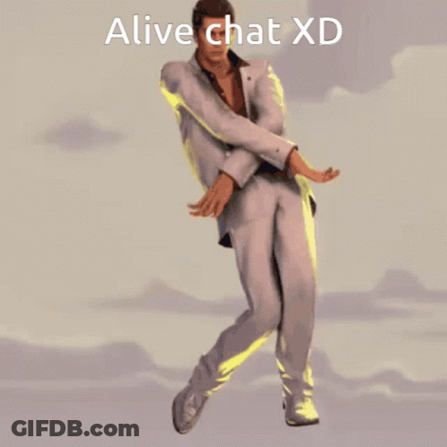 A Man In A Suit Is Jumping In The Air With The Words Alive Chat Xd Below Him GIF