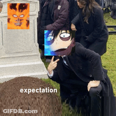 A Man In A Suit Is Kneeling In Front Of A Grave With Expectation Written On The Bottom Right GIF