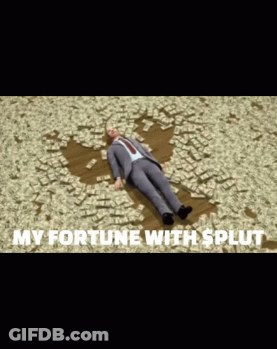 A Man In A Suit Is Laying In A Pile Of Money With The Words My Fortune With Split GIF