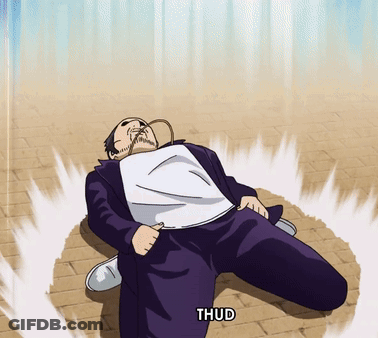 A Man In A Suit Is Laying On The Ground With The Word Thud Written Below Him GIF