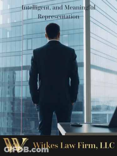 Man In Suit Looking Out Window With Representation Text GIF