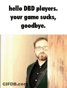 A Man In A Suit Is Peeking Out From Behind A Door . GIF