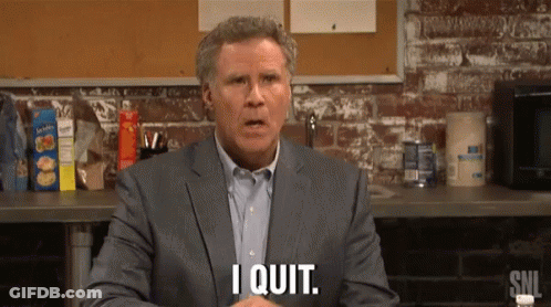 A Man In A Suit Is Saying I Quit While Sitting In Front Of A Microwave . GIF