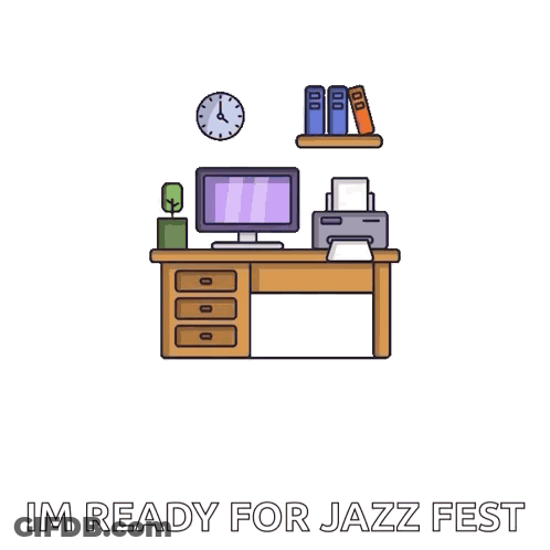 A Man In A Suit Is Sitting In An Office Chair With The Words Im Ready For Jazz Fest Below Him . GIF