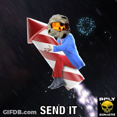 A Man In A Suit Is Sitting On A Firework Rocket With The Words Send It Written On The Bottom GIF