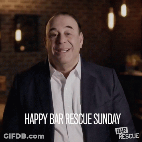 Smiling Man With Happy Bar Rescue Sunday Text GIF