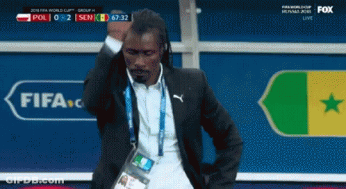 A Man In A Suit Is Standing In Front Of A Fifa Logo GIF