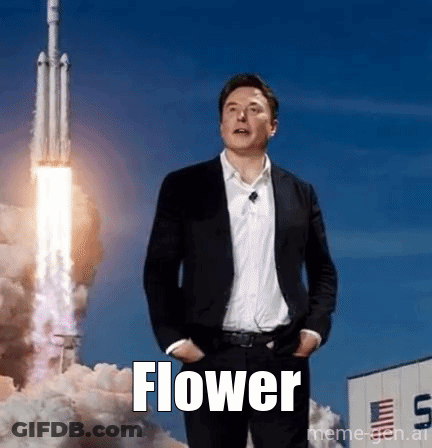 A Man In A Suit Is Standing In Front Of A Rocket With The Word Flower Written In Front Of Him . GIF