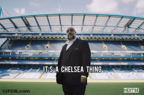 A Man In A Suit Is Standing In Front Of A Soccer Stadium And Says It 'S A Chelsea Thing GIF