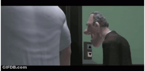 A Man In A Suit Is Standing Next To A Man In A White Shirt In An Elevator . GIF