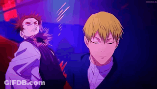 A Man In A Suit Is Standing Next To Another Man In A Suit . GIF