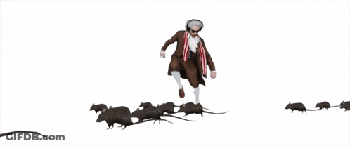 A Man In A Suit Is Surrounded By A Bunch Of Black Rats GIF