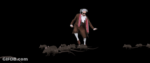 A Man In A Suit Is Surrounded By A Flock Of Rats GIF