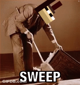 A Man In A Suit Is Sweeping The Floor With The Word Sweep Written Below Him GIF