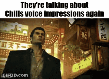 A Man In A Suit Is Talking About Chill 'S Voice Impressions Again . GIF
