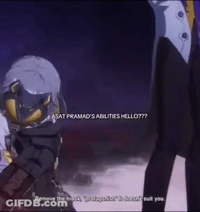 A Man In A Suit Is Talking To A Woman In A Hijab While Holding A Gun . GIF
