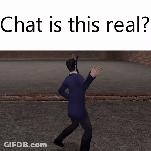 A Man In A Suit Is Walking In Front Of A Brick Wall With The Words Chat Is This Real GIF