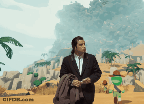 A Man In A Suit Is Walking In The Desert GIF