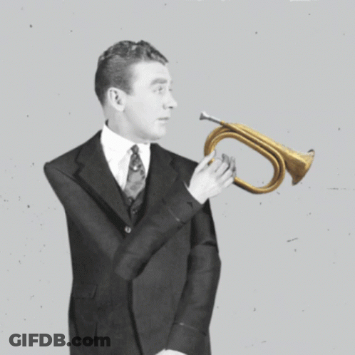 A Man In A Suit Playing A Trumpet With A Cigarette In His Mouth GIF