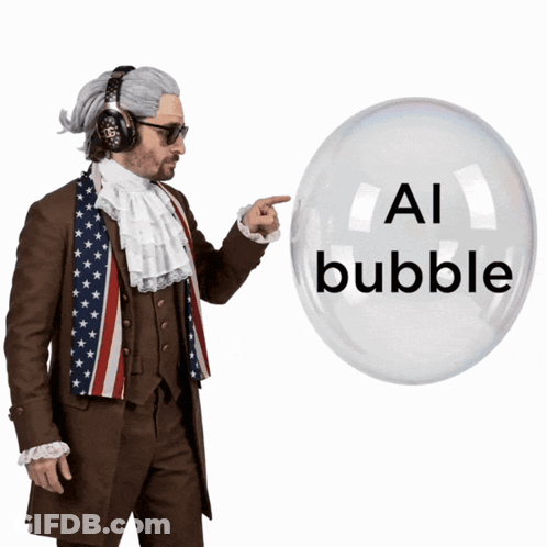A Man In A Suit Points At A Bubble That Says Ai Bubble GIF