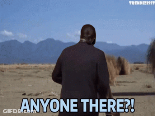 A Man In A Suit Says Anyone There In The Desert GIF