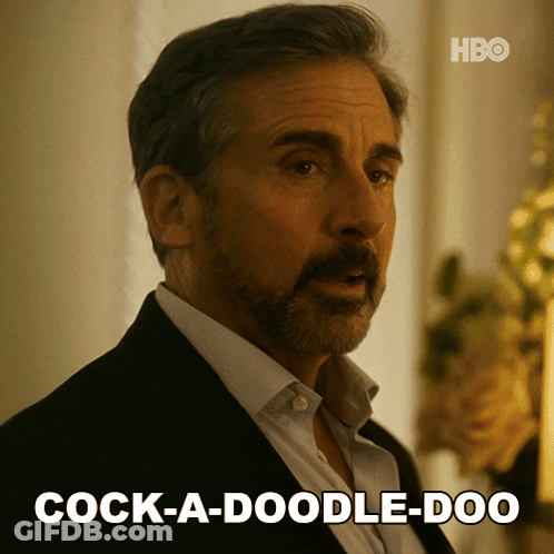 A Man In A Suit Says Cock-A-Doodle-Doo GIF