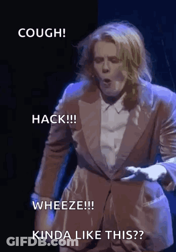 A Man In A Suit Says Cough Hack Wheeze And Kinda Like This .. GIF