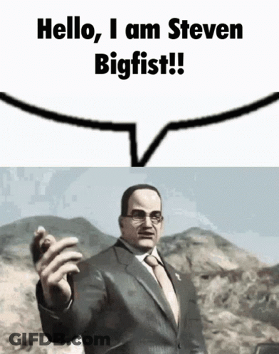 A Man In A Suit Says Hello I Am Steven Big Fist GIF