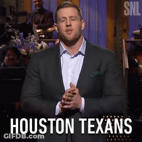A Man In A Suit Says Houston Texans In Front Of A Band GIF