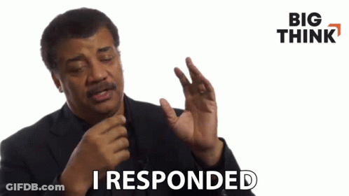 Man In Suit Saying I Responded In Front Of Think Logo GIF