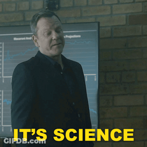 A Man In A Suit Says It 'S Science In Yellow Letters GIF