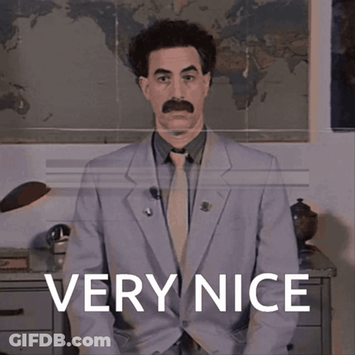 A Man In A Suit Says Very Nice In Front Of A Map GIF