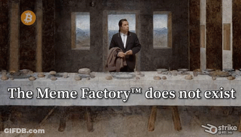 A Man In A Suit Sits At A Table With The Meme Factory Does Not Exist Written On It GIF