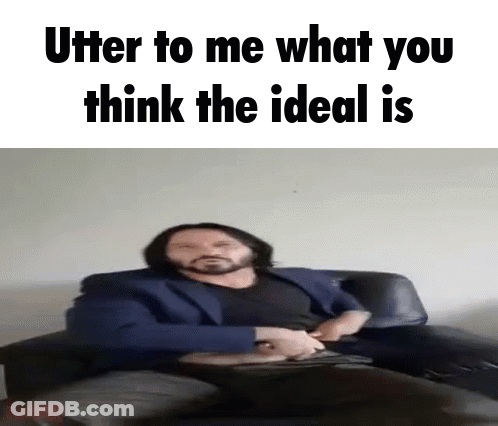 A Man In A Suit Sits On A Couch With The Words " Utter To Me What You Think The Ideal Is " Above Him GIF