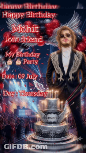 A Man In A Suit Standing Next To A Birthday Cake GIF