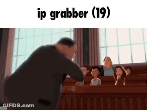 A Man In A Suit Stands In Front Of A Group Of People With The Words Ip Grabber ( 19 ) Below Him GIF