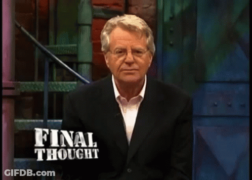 A Man In A Suit Stands In Front Of A Sign That Reads Final Thought GIF