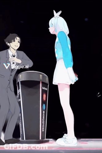 A Man In A Suit Stands Next To A Cup That Says Easypost On It GIF