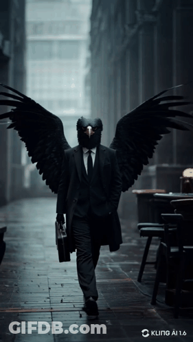A Man In A Suit With A Bird Mask On His Face GIF