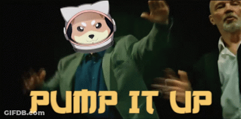 A Man In A Suit With A Dog On His Head And The Words Pump It Up Behind Him GIF