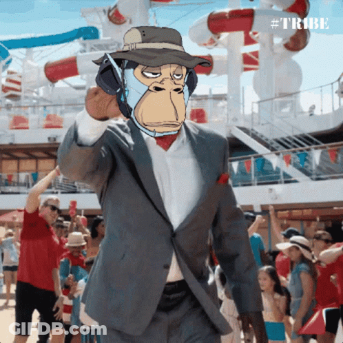 A Man In A Suit With A Monkey Face On His Face GIF