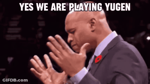 A Man In A Suit With A Poppy On His Lapel Prays With The Words Yes We Are Playing Yugen Above Him GIF
