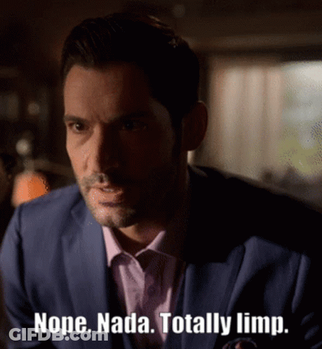 A Man In A Suit With The Words Nope Nada Totally Limp Below Him GIF