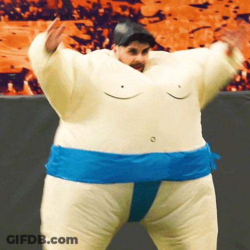 A Man In A Sumo Costume With A Blue Belt GIF