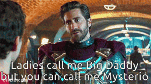 A Man In A Superhero Costume Is Talking To Another Man With The Words Ladies Call Me Big Daddy GIF