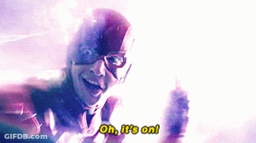 A Man In A Superhero Costume Says " Oh It 'S On " GIF