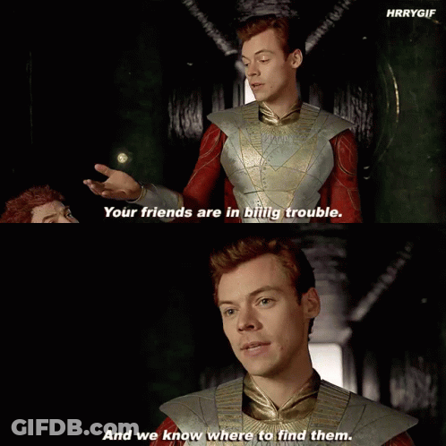 A Man In A Superhero Costume Says " Your Friends Are In Blig Trouble " GIF